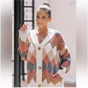 Women's Argyle Button Cardigan Sweater